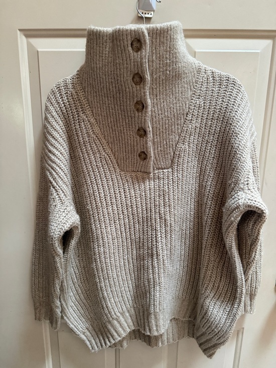 Hatch Sweaters - Maternity High-Neck Button Sweater - Oatmeal